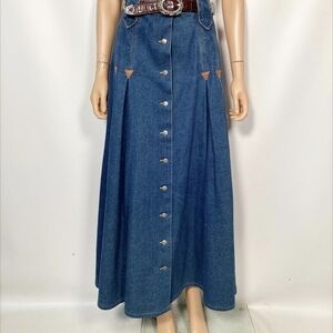 RARE Vintage Western Denim Maxi Skirt Size 18 Frontier Classics